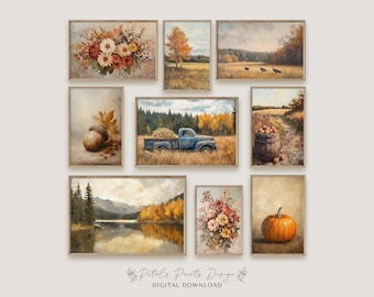 Galleria d'arte autunnale vintage: set di stampe con decorazioni autunnali (download digitale)
