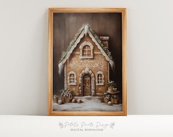 Gingerbread House Christmas Print: Vintage Holiday Wall Art (Digital Download)