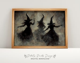 Stampa vintage di Halloween con strega: decorazione rustica da strega (download digitale)