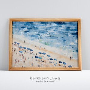 Vintage Beach Print, Abstract Coastal Painting, Trendy Wall Art, Retro Coastal Printable Wall Art, Blue Apartment Decor