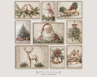 Vintage Christmas Art Prints: Farmhouse Holiday Gallery Wall (Digital Download)