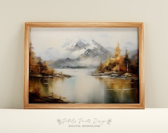 Rustic Autumn Landscape Painting: Vintage Farmhouse Wall Art (Digital Print)