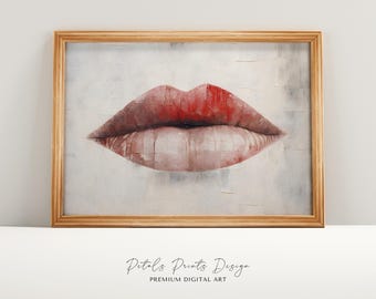 Lámina artística vintage de labios rojos: decoración retro para habitación femenina (descarga digital)
