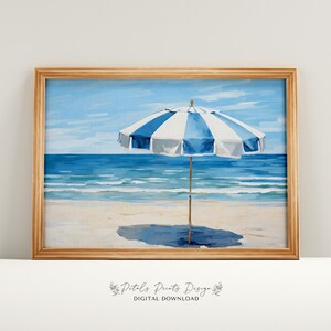 Vintage Beach Print, Abstract Coastal Painting, Trendy Wall Art, Retro Coastal Printable Wall Art, Blue Apartment Decor