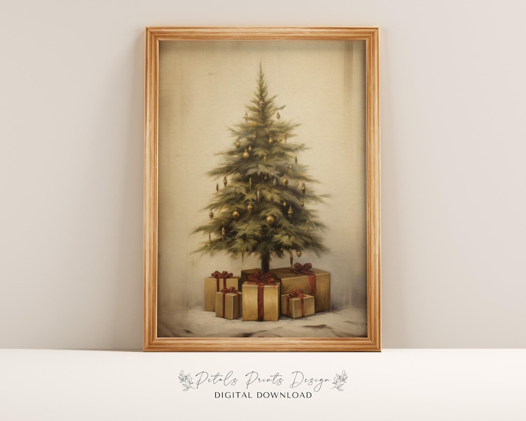 Cuadro de árbol de Navidad vintage: Impresión artística rústica navideña  (descarga digital) - Etsy México, image size:1080x864