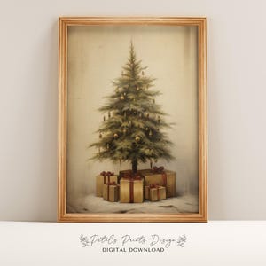 Cuadro de árbol de Navidad vintage: Impresión artística rústica navideña (descarga digital)
