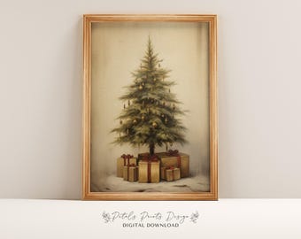 Vintage Christmas Tree Painting: Rustic Holiday Art Print (Digital Download)