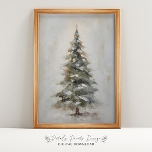 Christmas Wall Decor Printable PineTree Decor Painting, Rustic Christmas Art, Printable Xmas Decor-Print, Vintage Xmas Holiday Art Print