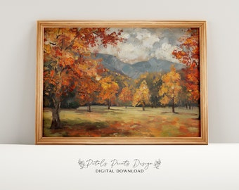 Rustic Autumn Landscape Painting: Vintage Farmhouse Wall Art (Digital Print)