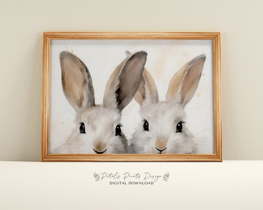 Spring Paintings Rabbit Bunnies Downloadable Spring Wall Art, Rustic Printable Rabbit Art ...