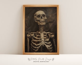 Vintage Halloween Skeleton Painting: Rustic Spooky Wall Art (Digital Download)