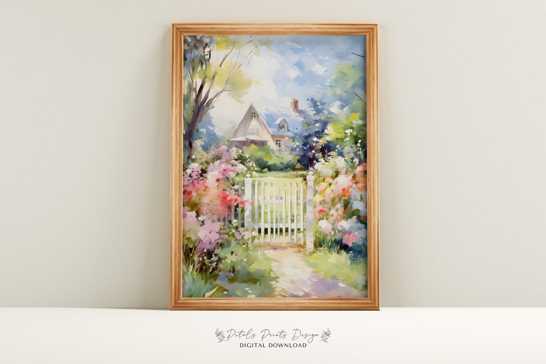 Cottage Flower Garden Vintage Oil Painting: Farmhouse Wall Art (digital ...