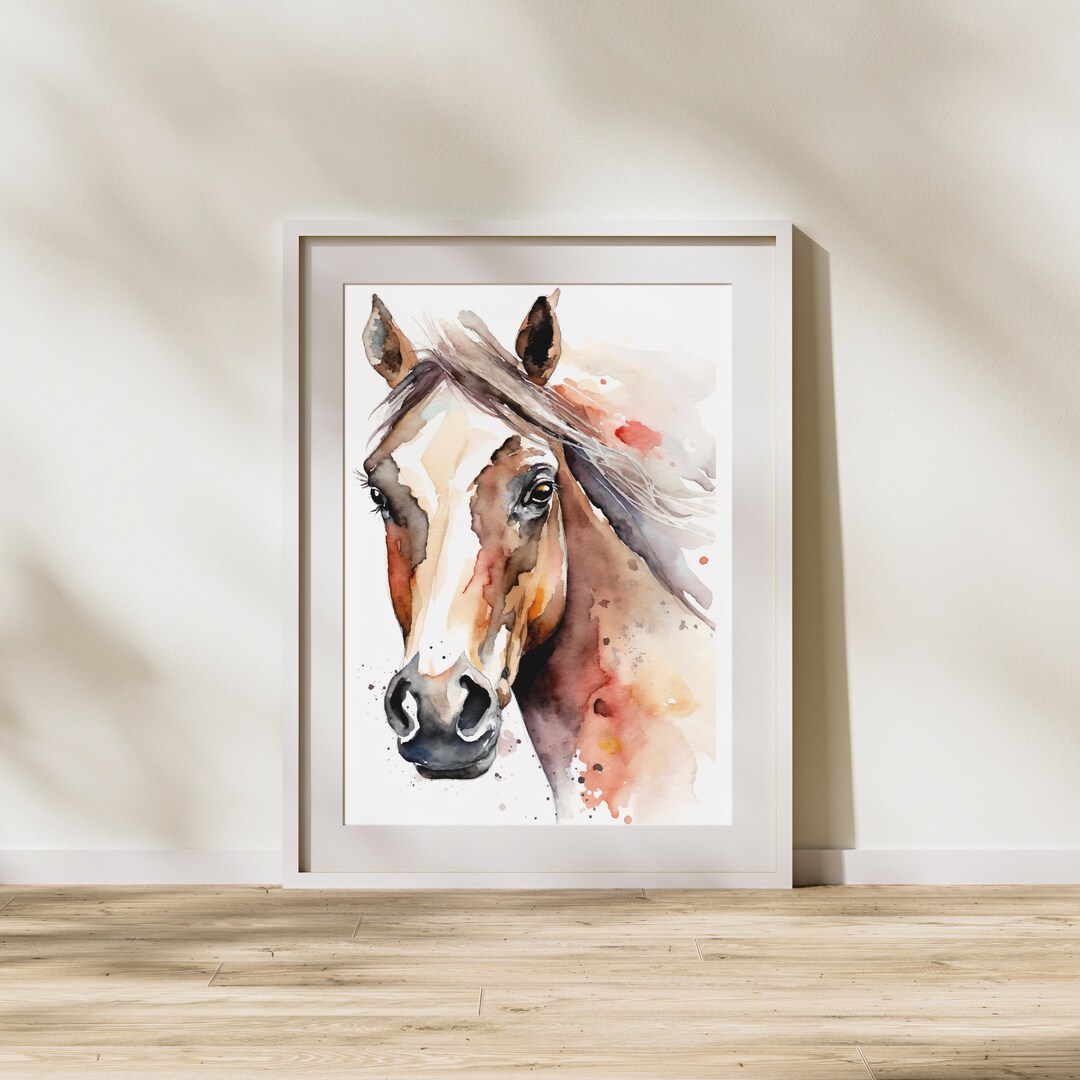Rustic Watercolor Horse Portrait Wall Art, Printable Wall Art, Horse