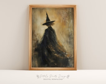 Vintage Witch Halloween Art: Rustic Witchy Decor (Digital Download)