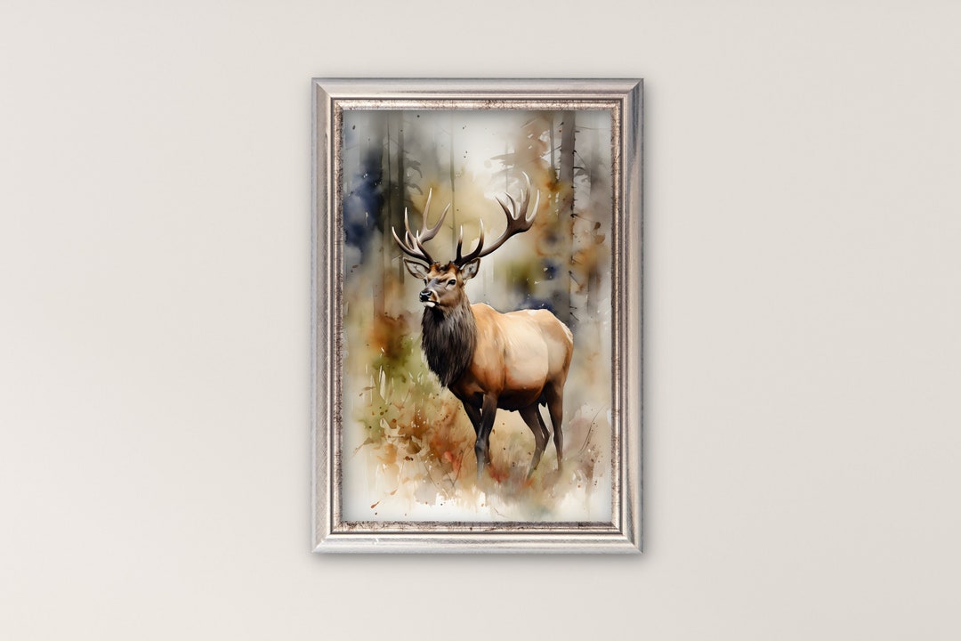 Elk Printable Wall Art, Printable Elk Art, Elk Watercolor Art