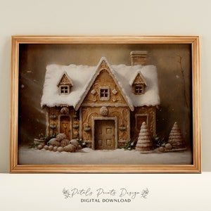 Gingerbread House Christmas Art: Vintage Holiday Print (Digital Download)