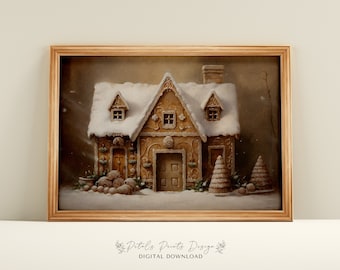 Gingerbread House Christmas Art: Vintage Holiday Print (Digital Download)