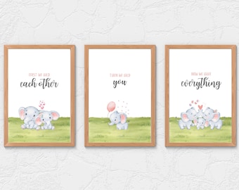 First We Had Each Other Then You - Elephant Family Wall Art - Baby Girl Nursery Decor - Watercolor Safari Animal Prints - Digital Download