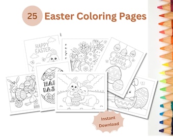 Easter Colouring Pages for Kids - 25 Fun Printable Designs - Instant digital download