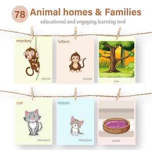 Tiere und ihre Babys Karteikarten - 78 druckbare Frühlernkarten - Montessori Memory - Tierheime & Geräusche - Digital Download