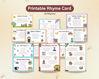 Nursery Rhyme Cards for Kids – 25 Printable Rhymes with Colorful Illustrations | Toddler Learning, Homeschool, Preschool Classroom Decor