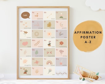 ABC Affirmations Wall Art – Daily Positive Affirmations for Kids, Growth Mindset Printable, Classroom & Playroom Decor, Self-love Poster