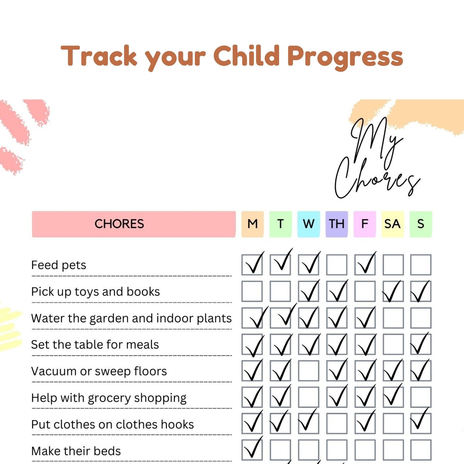 Printable Kids' Chore Chart - Daily Responsibility Tracker - Editable ...