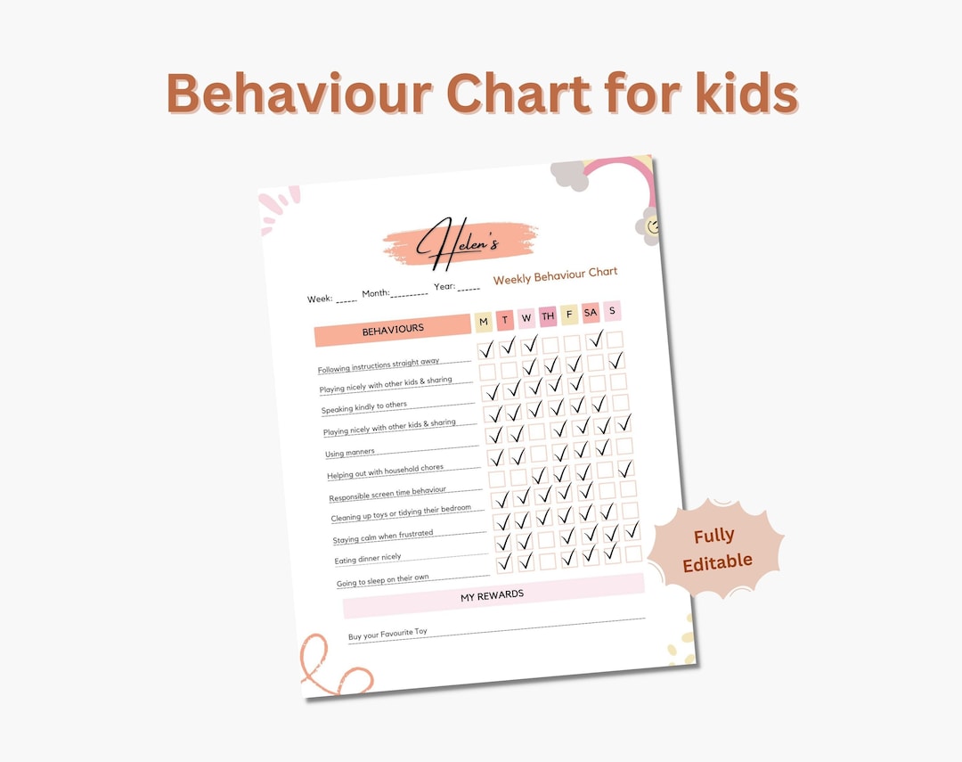 Printable Behavior Chart for Kids - Editable Canva Template - Reward ...