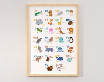 Woodland Animal Alphabet Poster, ABC Printable, Nursery Wall Art, Educational Classroom Decor, Wildlife ABC, Kids Learning Poster