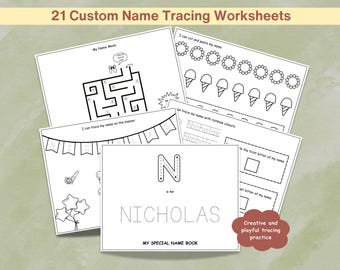 Custom Name Tracing Worksheets – Personalized Fun Learning Activities – 21 Printable Pages