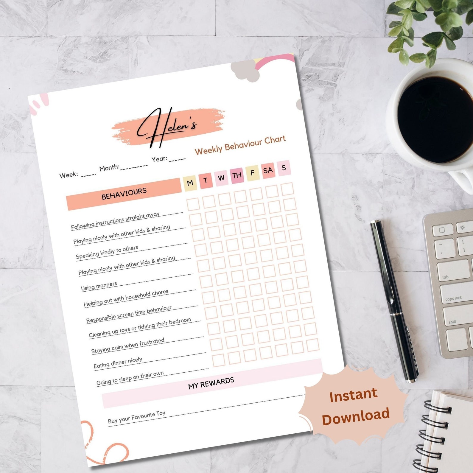 Printable Behavior Chart for Kids - Editable Canva Template - Reward ...