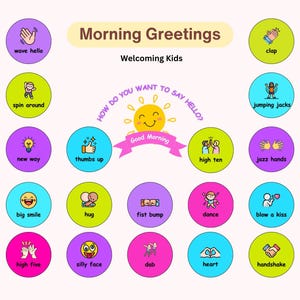 Tarjetas imprimibles con saludos de buenos días: 18 divertidas actividades matutinas para niños: decoración de sala de juegos y guardería con temática de neón vibrante