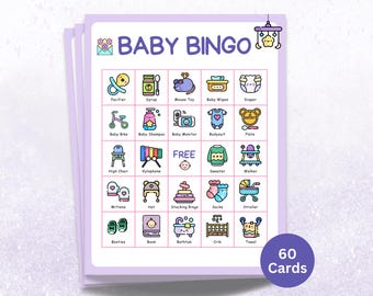 Baby Shower Bingo Game-60 Printable Cards, Cute Baby Bingo, Gender Neutral, Baby Shower Activity, Large &Small Calling Cards, Fun Party Game
