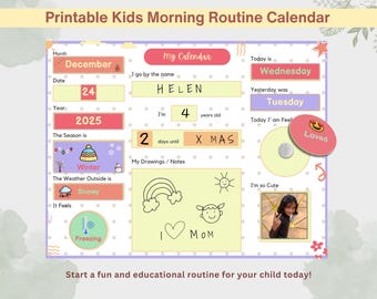Printable Kids Calendar – 2-in-1 Learning & Activity Chart | Daily Tracker, Weather and Mood Journal -Encourages Hands-On Learning