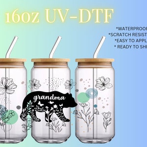 16 Unzen UV-Dtf/Uv dtf Cup Wrap/Keine Hitze erforderlich/Kein Entgittern/Einfach anzubringen/Cup Wrap/Aufkleber/Fertig zum Versand/Oma Bär