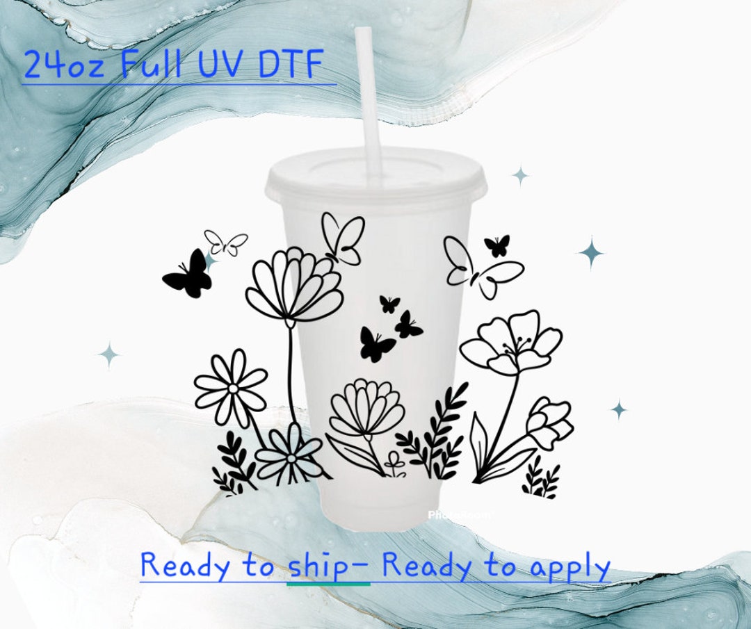 RTS//Ready To Apply// UV DTF Wraps// 24oz 30oz 40oz//Cold Cups// Full  Wraps// Tumblers// Cold Cups// uv dtf wraps//Simple Flowers
