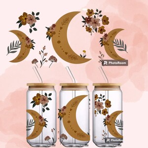 16 oz UV-Dtf/Uv-dtf bekerverpakking/Geen warmte nodig/Geen onkruid te wieden/Eenvoudig aan te brengen/Bekerfolie/Sticker/Klaar voor verzending/s//Moon/ Flowers & Moon/Mooi
