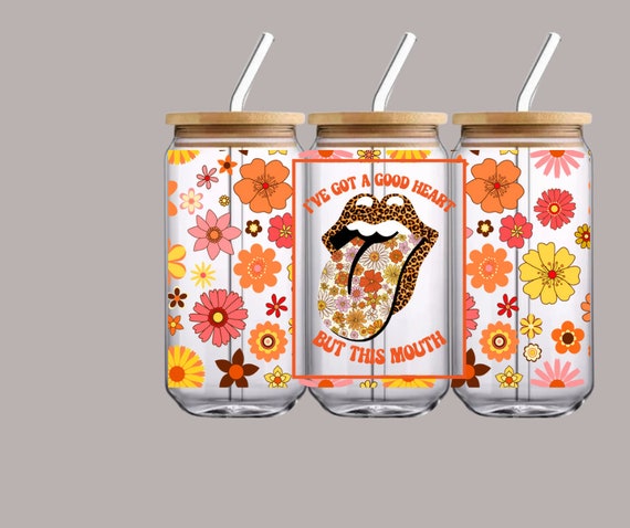Minimalist Flower UV DTF Cup Wrap for 16 oz Glass Cans- Ready to Apply- No  Heat Needed - Ready to Ship!