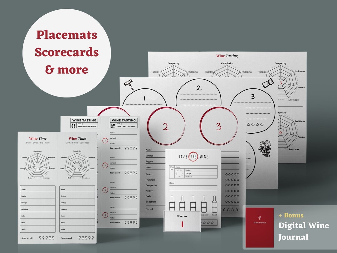 Wine Tasting Printables Megabundle: Placemats, Score Cards &amp; More. for Fun Times With Friends or ...