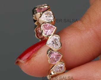 Dainty Heart Shaped Diamond Full Eternity Band Bezel Set Stacking Ring For Engagement Gift For Women Perfect Proposal & Anniversary Gift