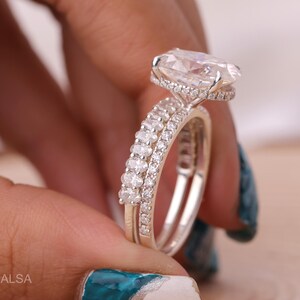 3.5 Carat Oval Cut Moissanite Engagement Ring Oval Cut Half Eternity Band Perfect Wedding Ring Set For Bridal Gold Ring Set For Anniversary