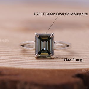 Emerald Cut Moissanite Diamond Ring Unique Solitaire Engagement Ring Travel Ring Costume Jewelry Green Emerald Cut Moissanite Diamond Ring
