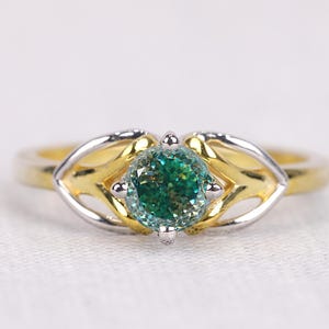 Round Portuguese Cut Moissanite Diamond Solitaire Ring Unique Ring Blue Diamond Ring Engagement Ring Women gifts for Her 14kt Yellow Gold
