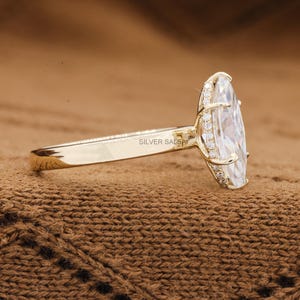 Thick Gold Band Solitaire Marquise Cut Moissanite Diamond Ring Hidden Halo Wedding Ring Wide Band Ring marquise engagement ring Dome Band