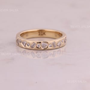 Flerformad Moissanit Diamant Vigselring i massivt guld Cocktailring Triangel Baguette Rund Moissanitring 10kt Guldring För Henne bild 2