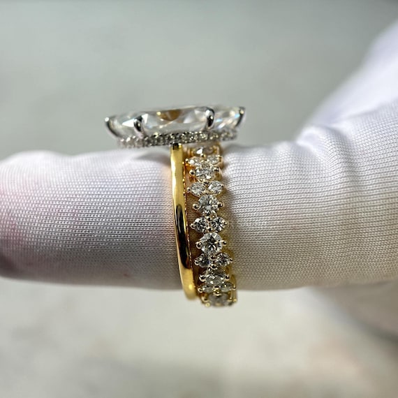 Marquise Cut Moissanite Engagement Ring Set Marquise Bridal Set Wedding Ring Set Marquise Cut Ring Set White & Yellow Gold Ring Anniversary