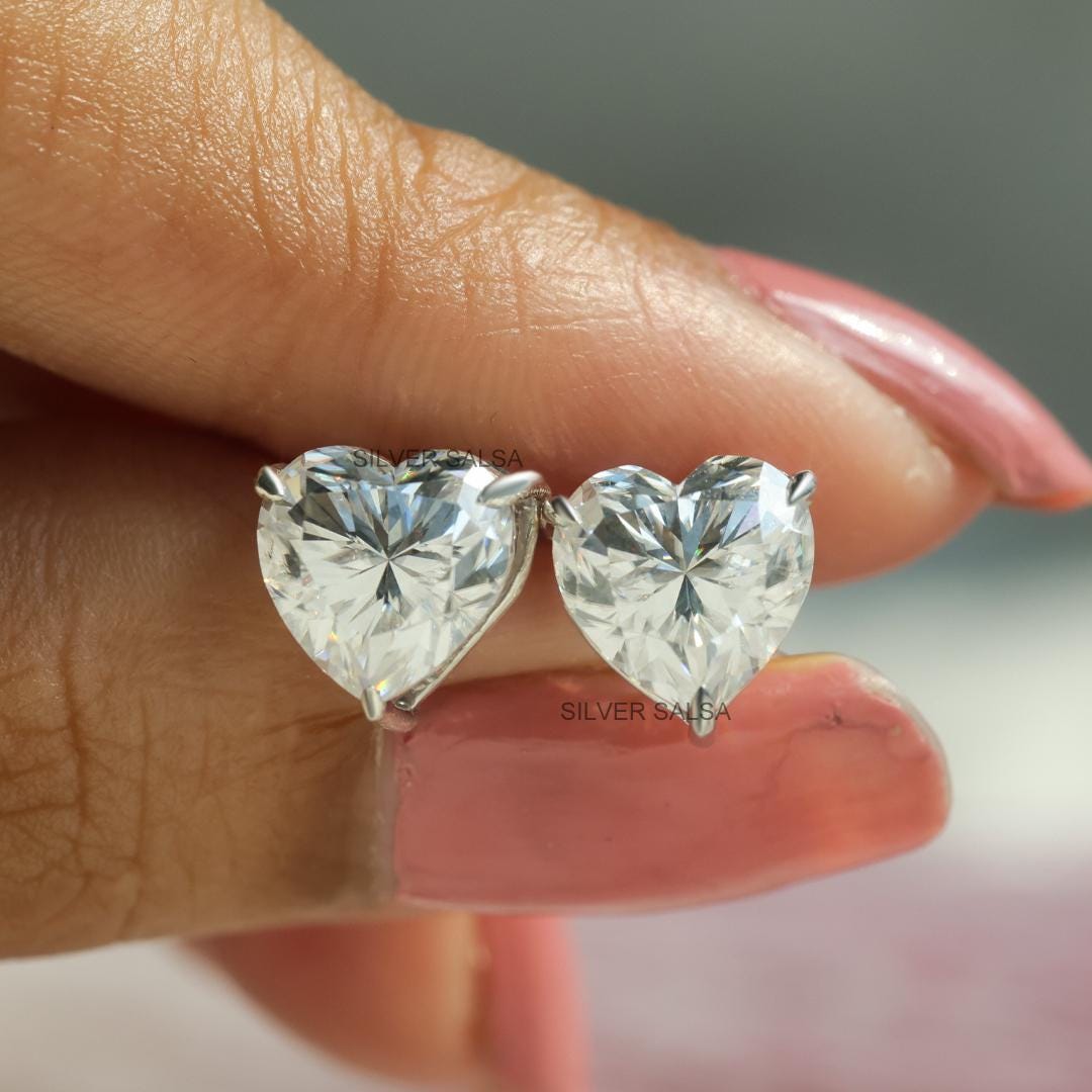 JiaYang Orecchini A Perno In Argento 925 Con Zirconi Taglio Cuore – Ipoallergenici, Brillanti, Placcati Oro Bianco - 5
