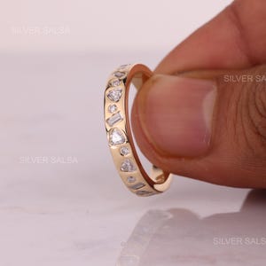 Flerformad Moissanit Diamant Vigselring i massivt guld Cocktailring Triangel Baguette Rund Moissanitring 10kt Guldring För Henne bild 7