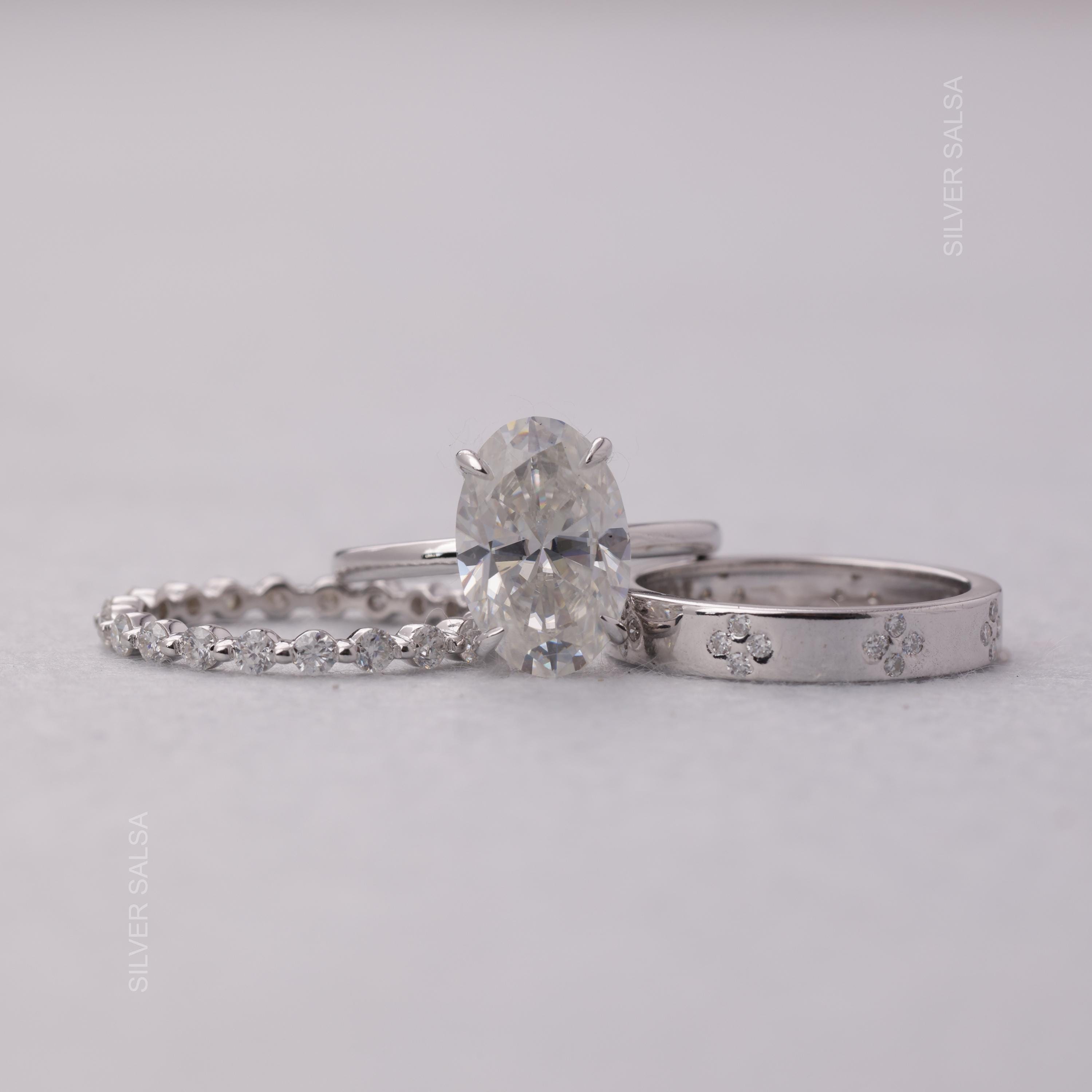 3.5 CT Oval Cut Moissanite Wedding Ring Set Engagement Ring Set Three ...