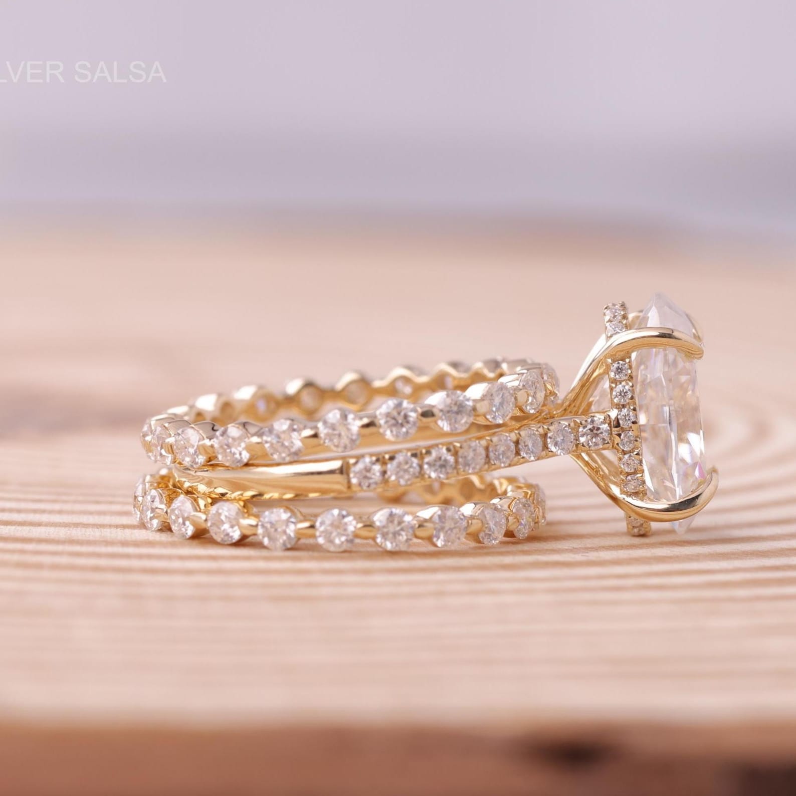 Oval Cut Moissanite Engagement Ring Set 14K Yellow Gold Bridal Set ...